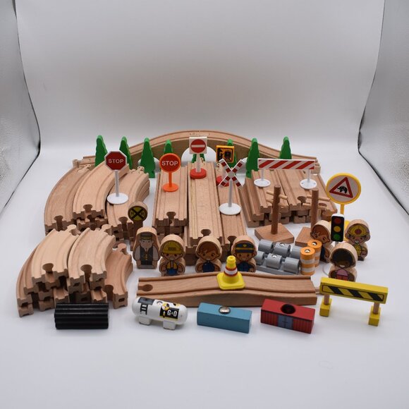 Lot of over 60TRACK LOT Curves Ramps Straights Ascending Wooden Railway… - Picture 1 of 11